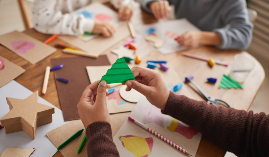 Kids working on making holiday cards