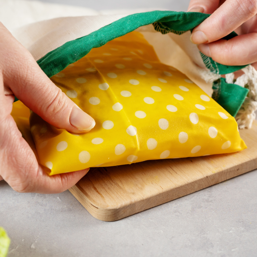 sandwich packed in a colorful cloth baggy 