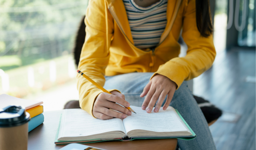 student writing