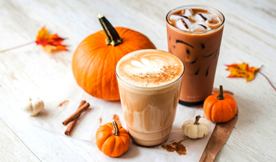 Pumpkin flavored drinks with fall decor
