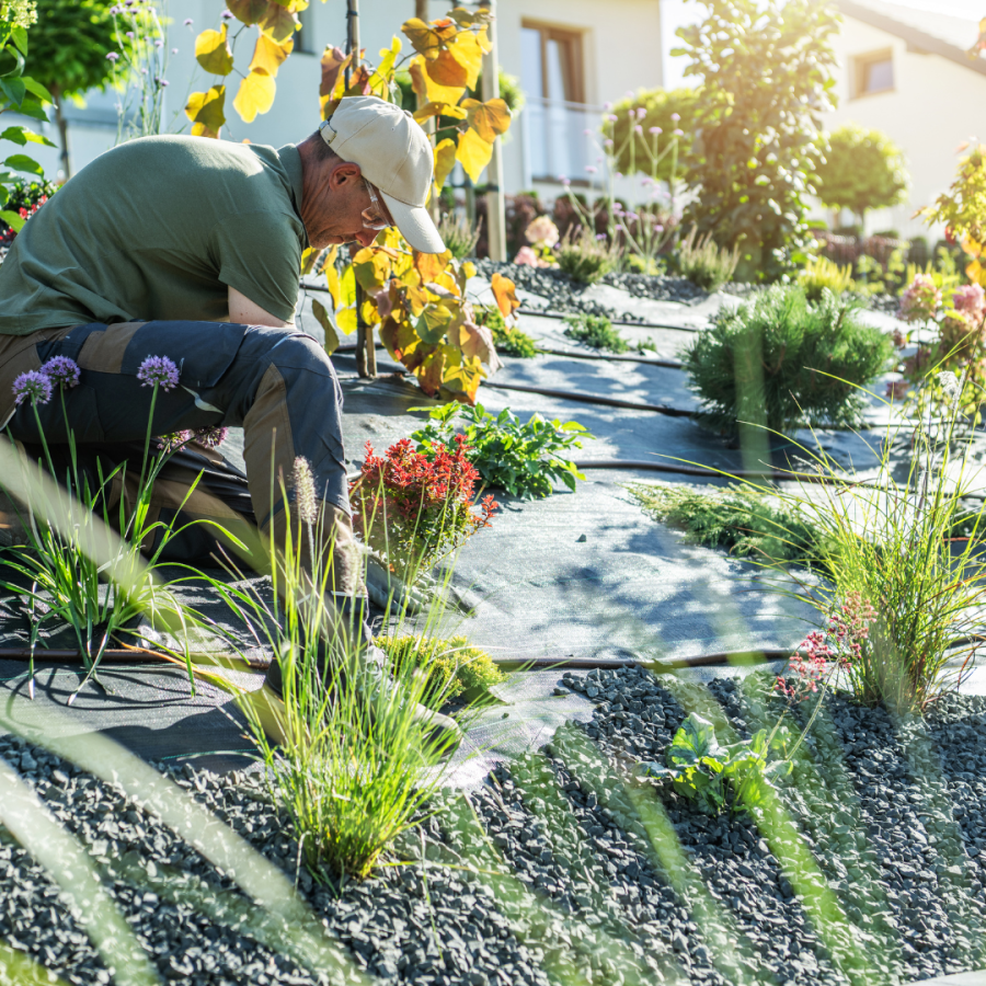 A man tends to his garden. 