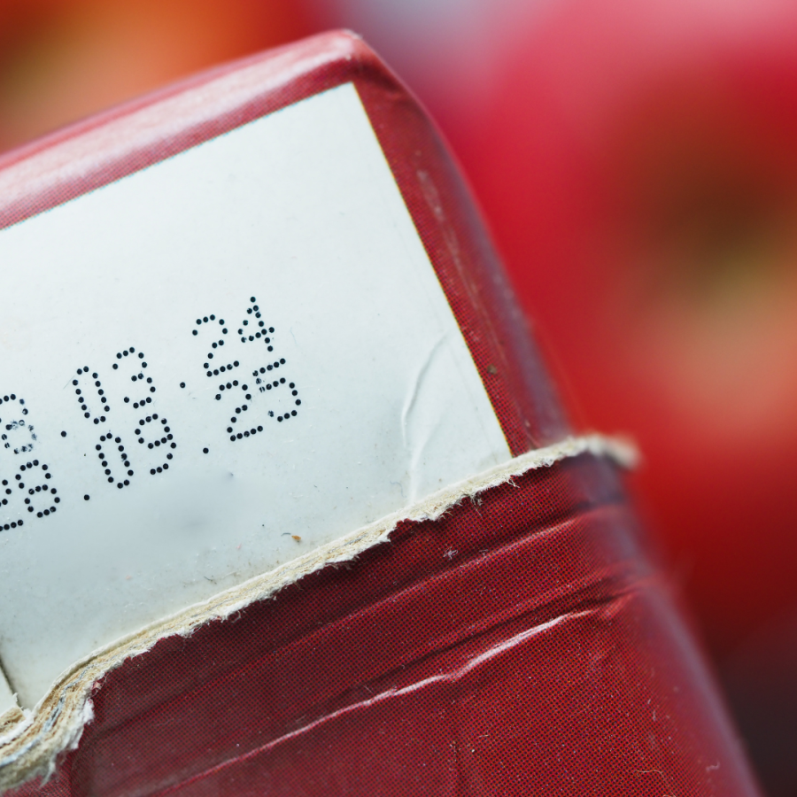 A close-up image of food label dates on a package 