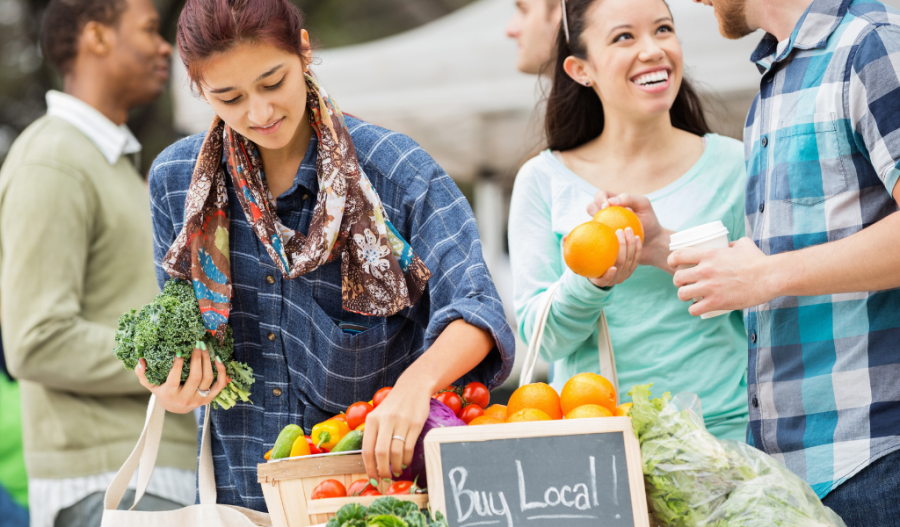 People visiting a farmers market