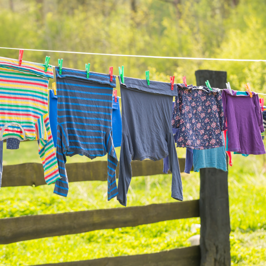 shirts hand on a clothesline outside 