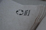 One hundred percent recycled label on cloth product