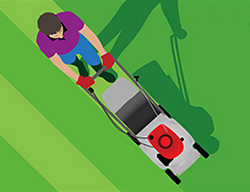 Graphic of person pushing mower