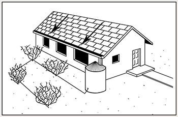 Déšť barel plánování diagram s kapkové závlahy